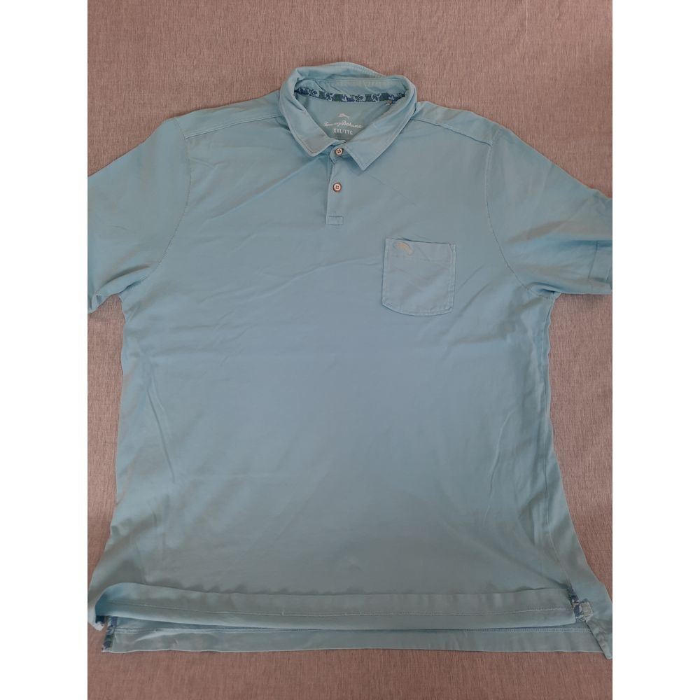 Tommy Bahama Men 2XL Floral Line Pocket Polo Shirt Short Sleeve Blue Pima Cotton